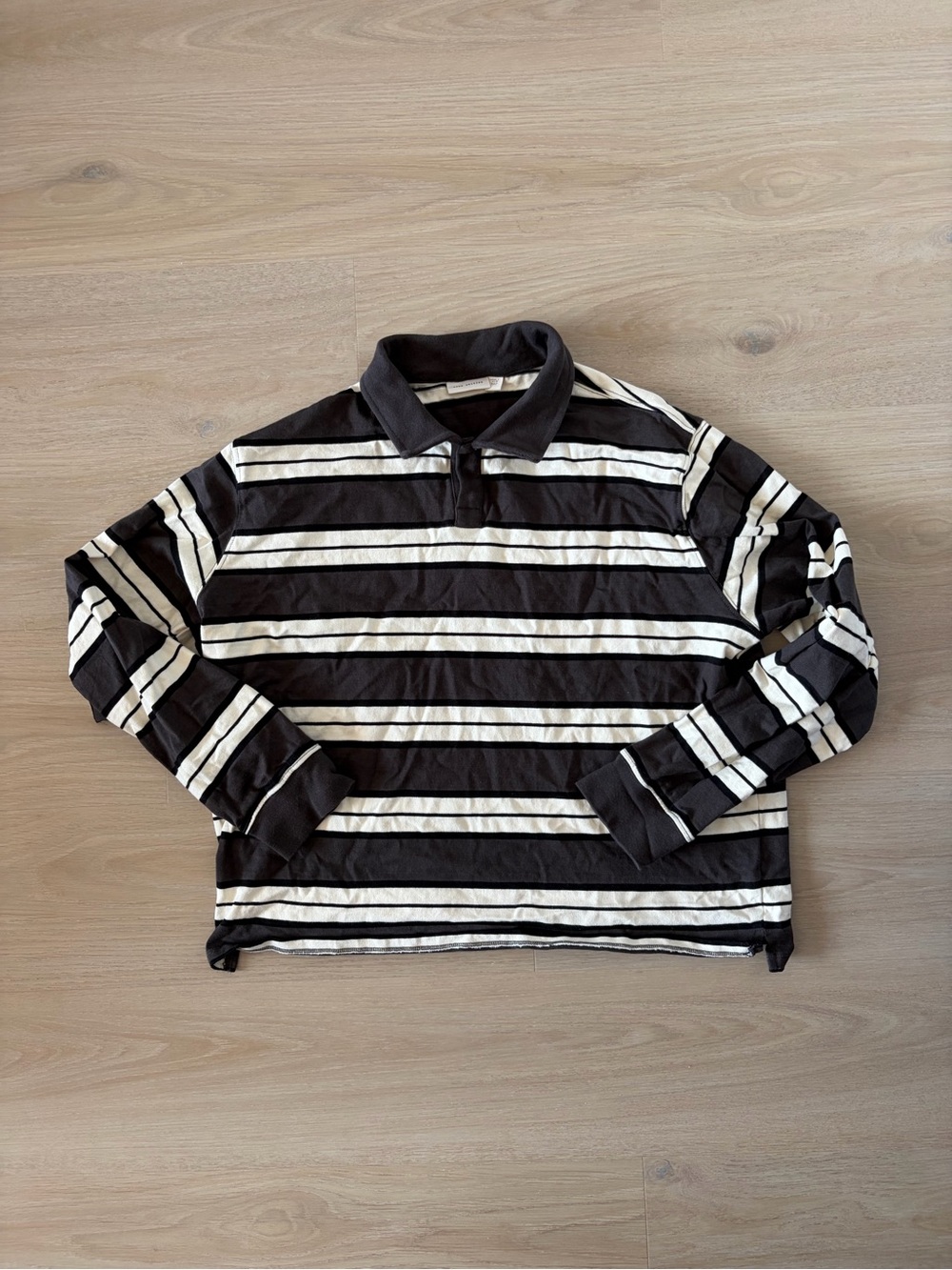 Men's Zara Black + White Striped Long Sleeve Polo Size M